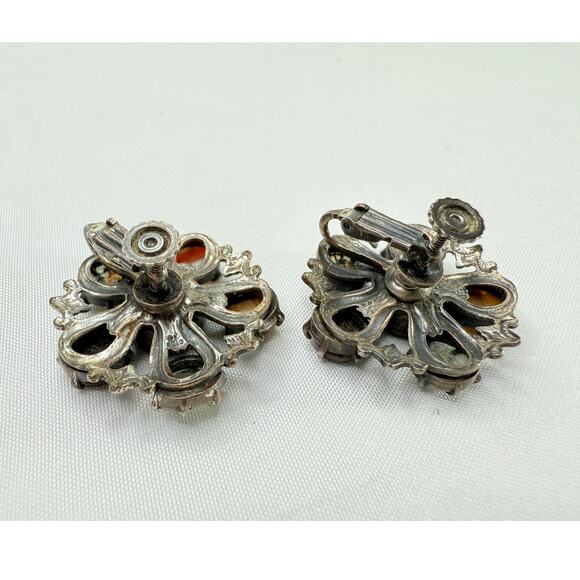 Antique Style Scottish Agate Pebble Jewelry Sterling Silver Earrings Victorian - Picture 5 of 10